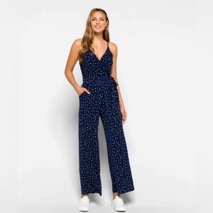 Kaileigh Navy and White Spotted Jumpsuit